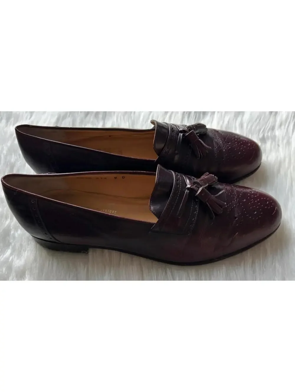 Salvatore Ferragamo Firenze Mens Leather Burgundy Shoes With Tassels 9D Vintage